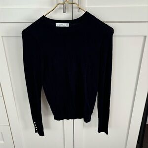 Zara sweater material long sleeve shirt with pearls, dark navy color